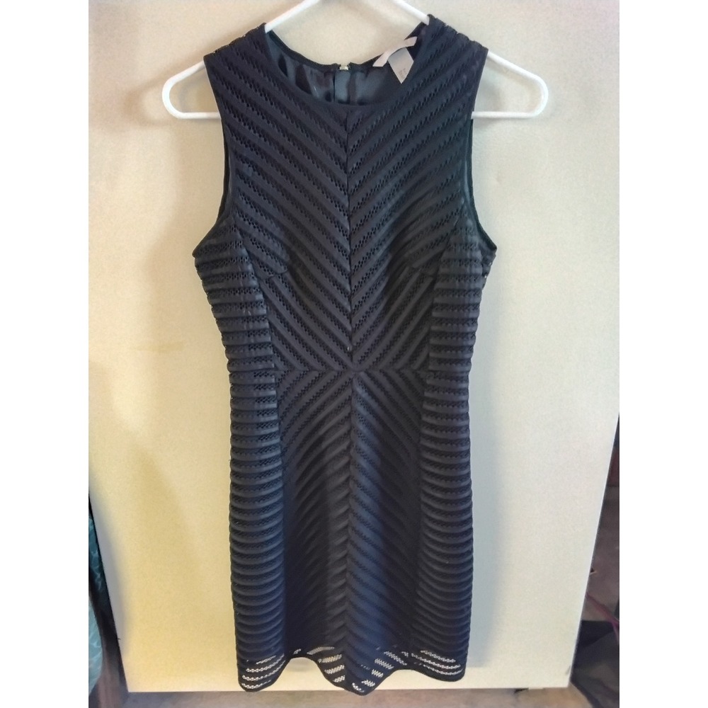 HM Black Chevron Mesh Textured Sleeveless Bodycon Mini Dress Size 4